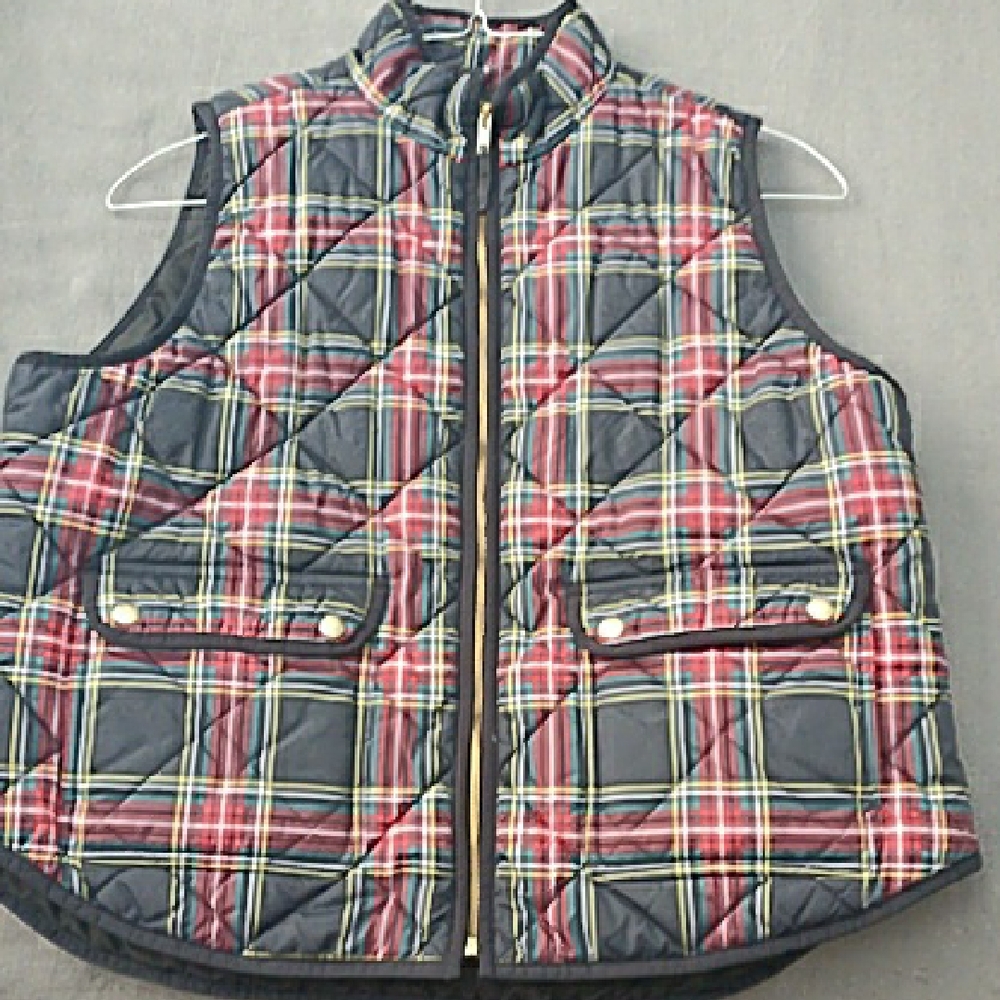 J. Crew Plaid Quilted Vest - Red and Black